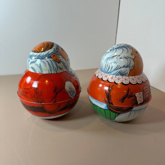 Set of 2 Vintage Mrs & Santa Claus Britol Ware Roly Poly Tobacco Tins Christmas - Picture 2 of 10